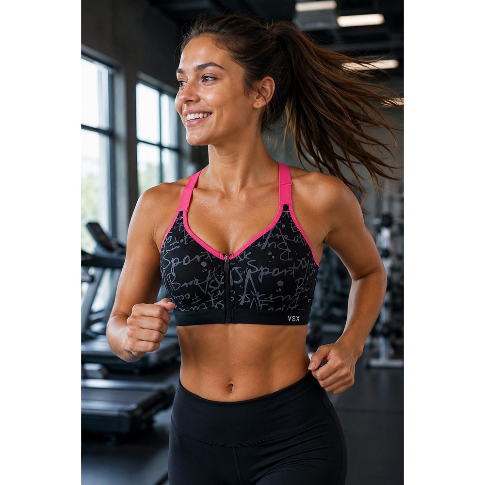 Victorias Secret Sport VSX Front Zip Sports Bra Graffiti 32B High Impact